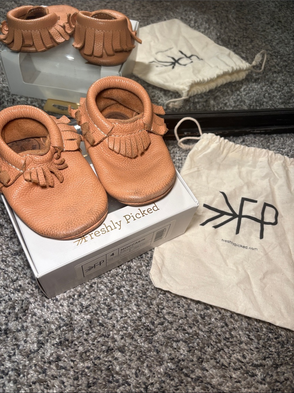 Freshly Picked Tan Moccasin Baby Shoes with Fringe